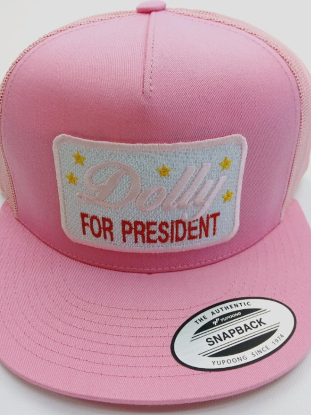 Share Dolly Parton For President Patch Pink Flat Bill Snapback Hat Cap